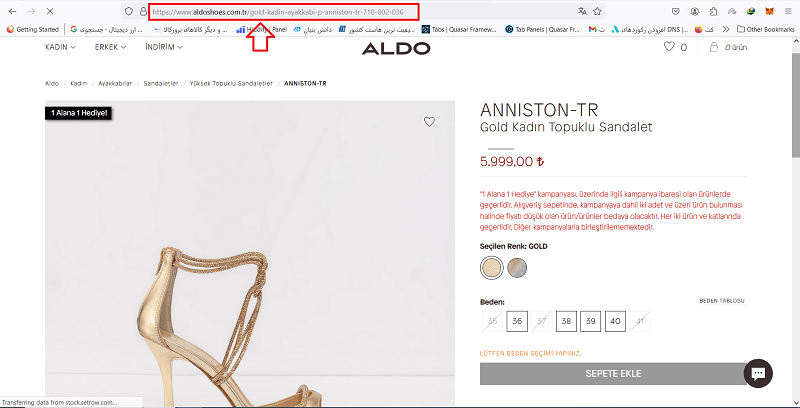 Registering a purchase order from Aldo Türkiye website - aldo